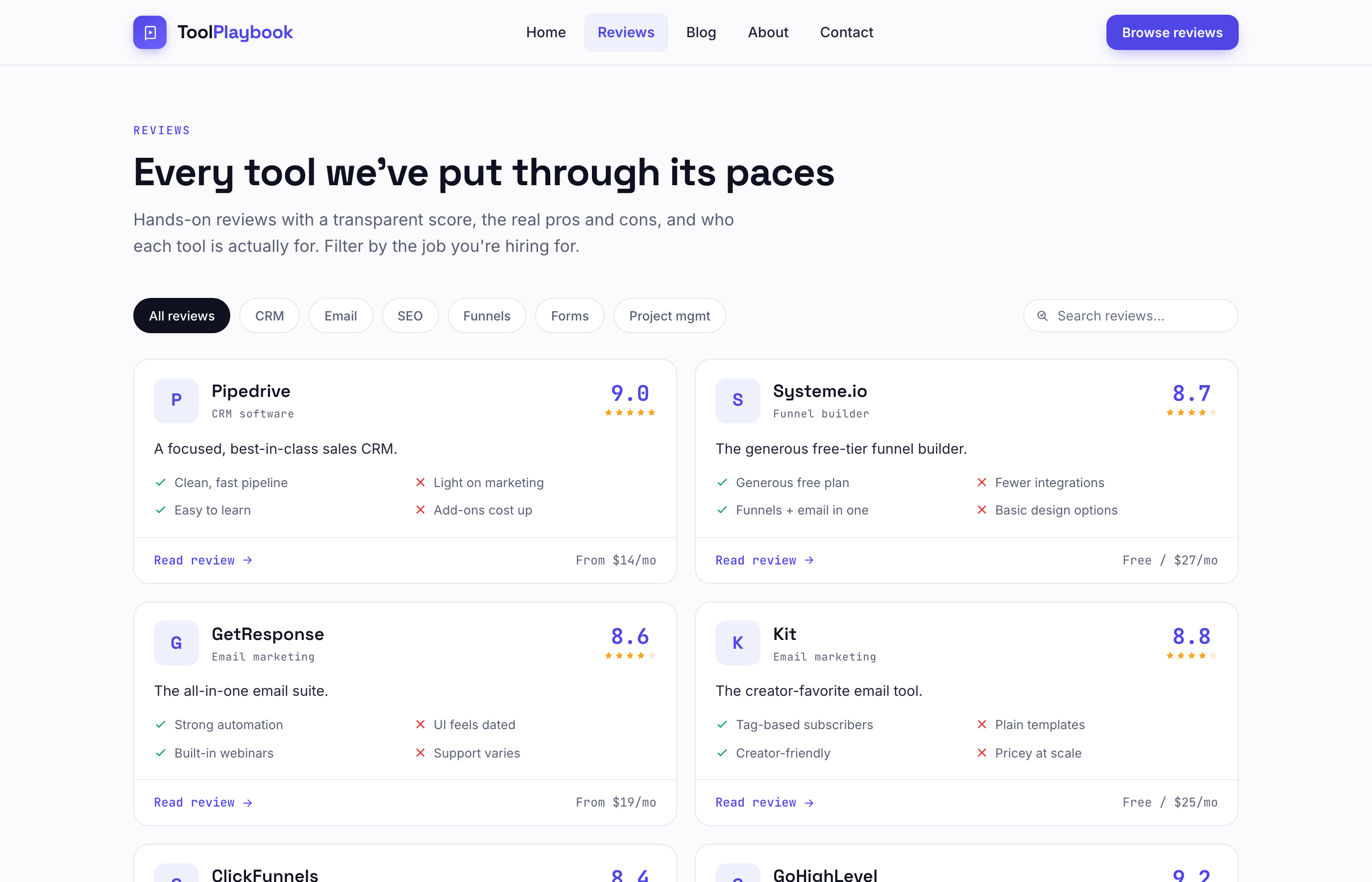 Front-end: reviews archive