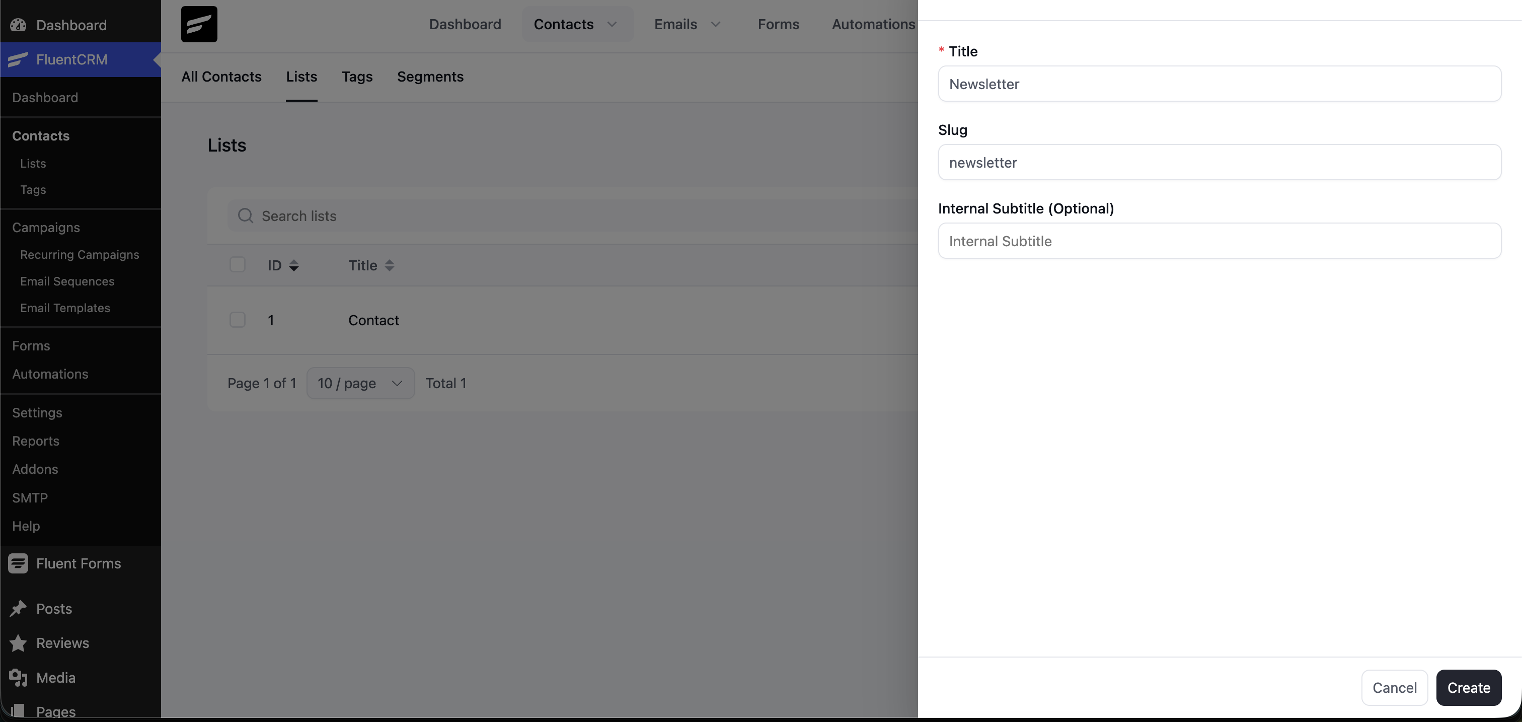 Create Newsletter list