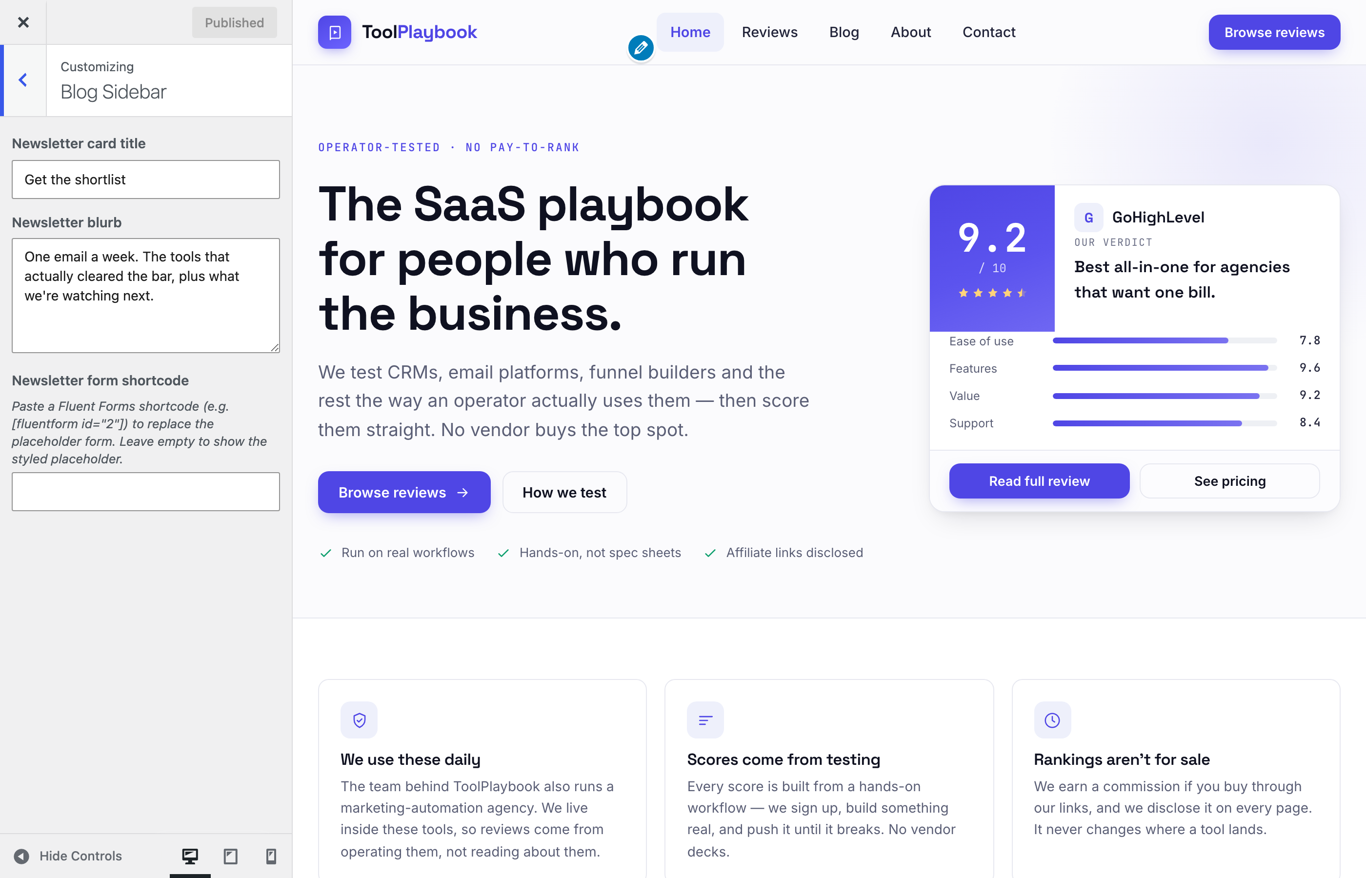 Customizer → Blog Sidebar